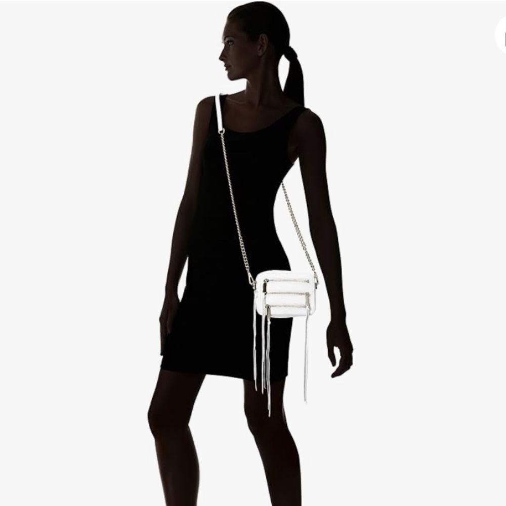 Rebecca Minkoff White Four Zip Fringe Moto Camera Bag EUC - Picture 2 of 9